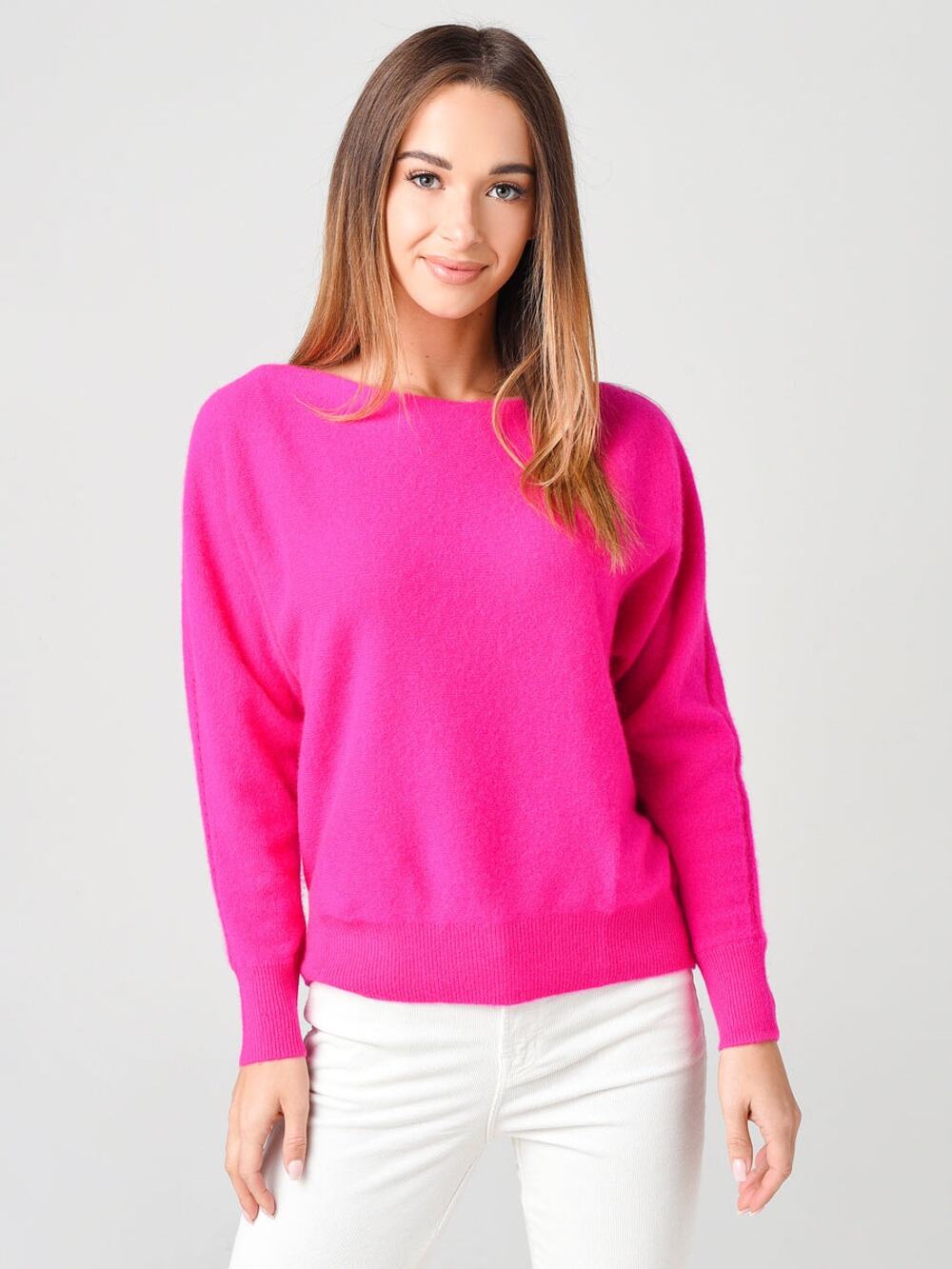 White + Warren Magenta 100% Cashmere Sweater Women's Small Boat Neck Long Sleeve